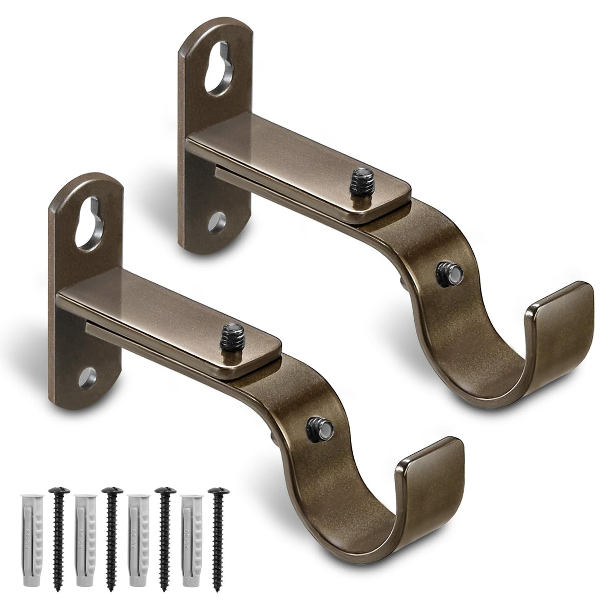Adjustable Curtain Rod Brackets for 1" Rods, 3 Pack, Black