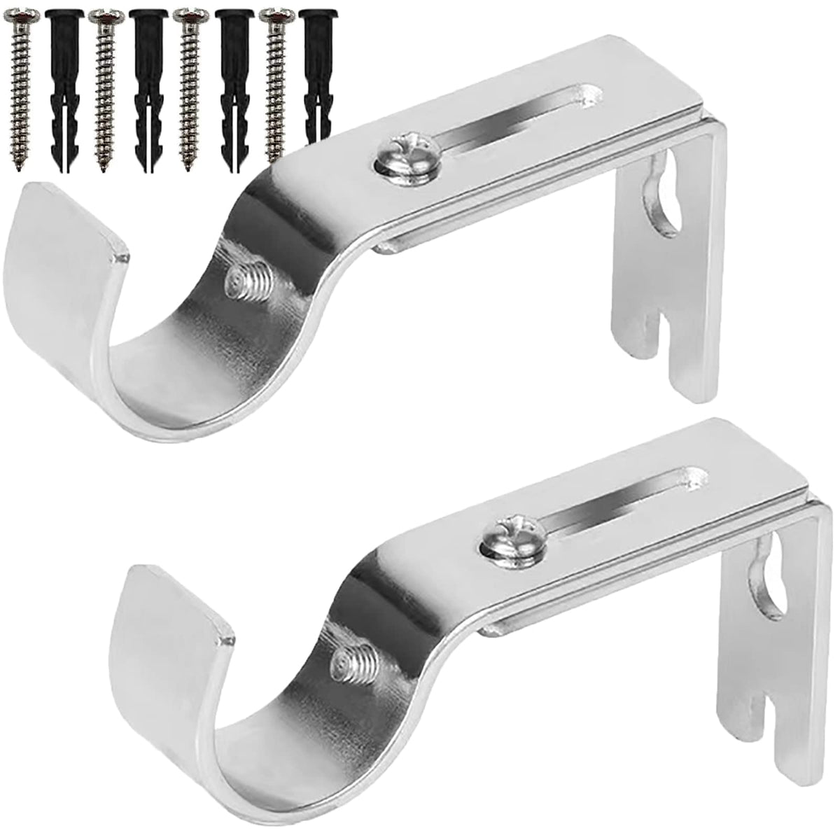 Premium Curtain Rod Brackets - 2 Pack Adjustable Wall Mounts, Curtain Rod Holders for 1 Inch Rod (Black)