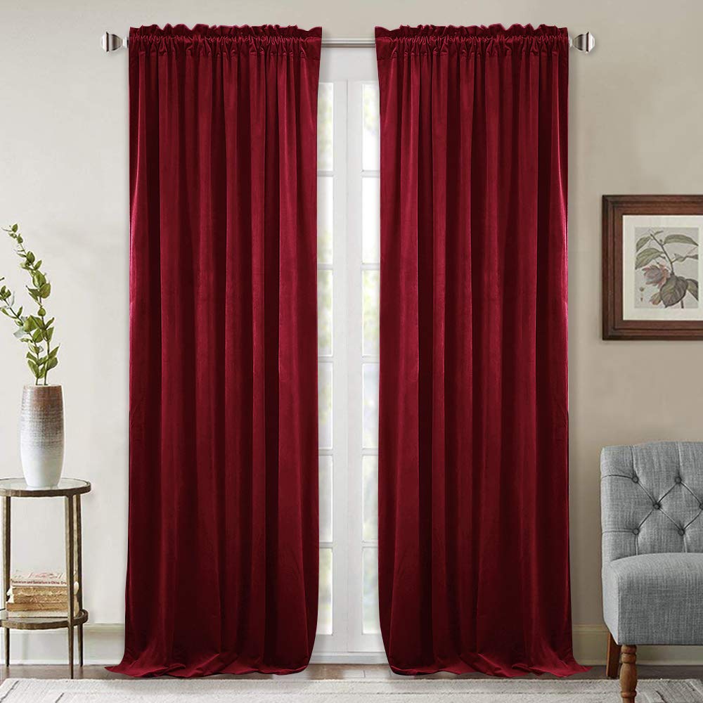 StangH Theater Red Velvet Curtains for Living Room Christmas Decor 2 Panels
