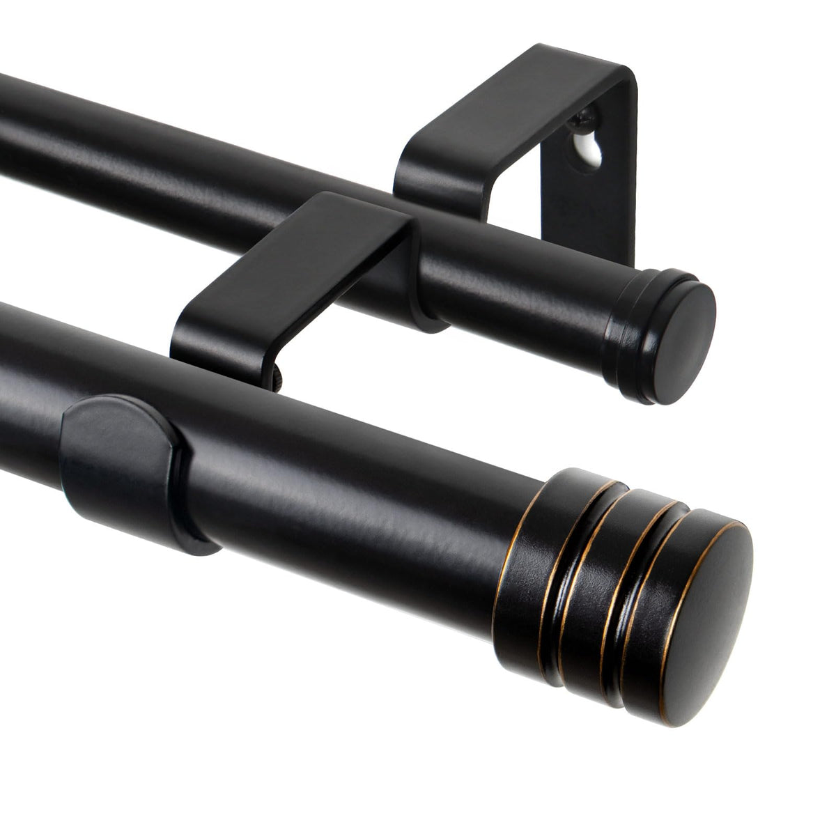 TONIAL 1 Inch Double Curtain Rods for Windows 66 to 120 Inch, Black,