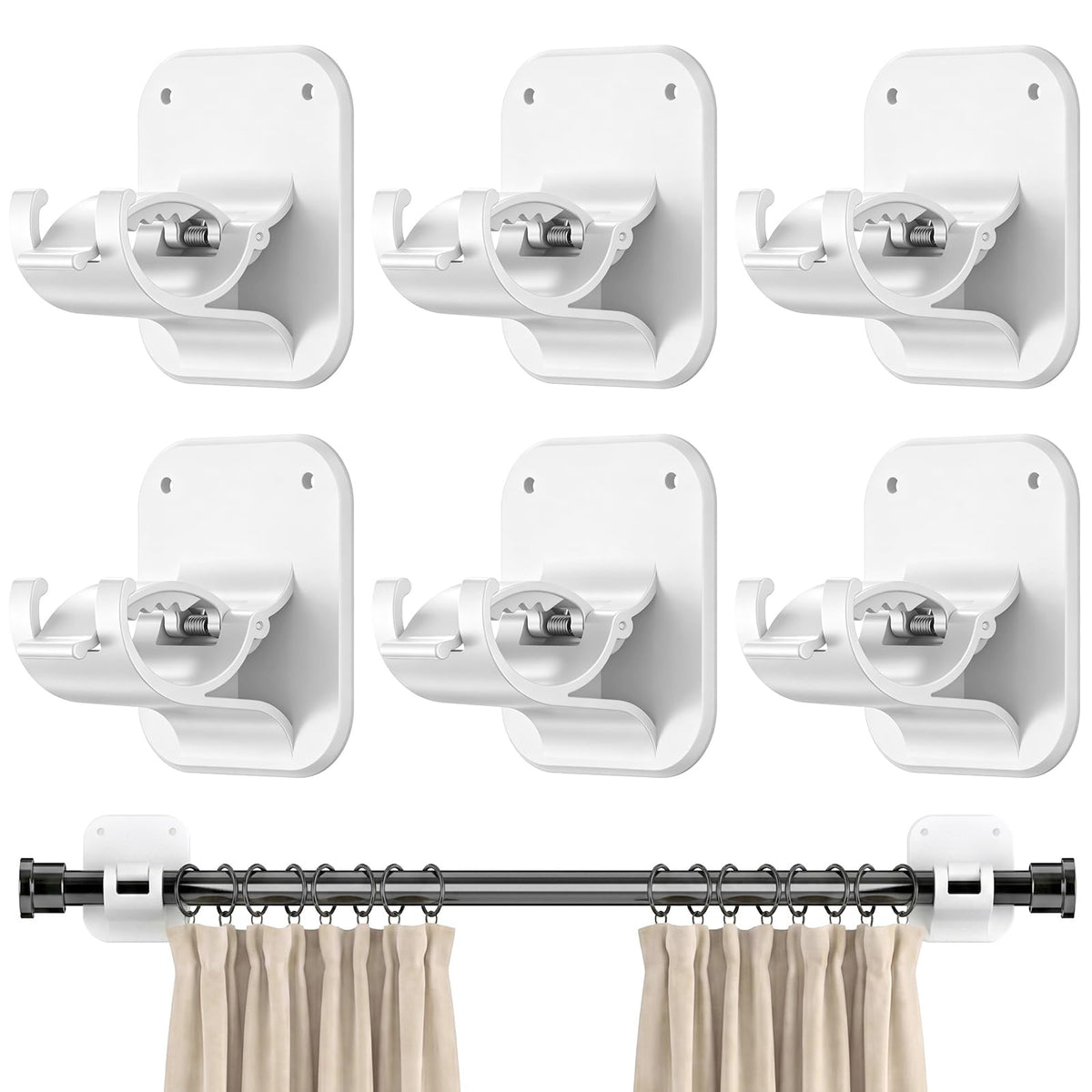 JHCJHC No Drill Curtain Rod Brackets-20LB,4 Pcs Adhesive Curtain Rod Holder