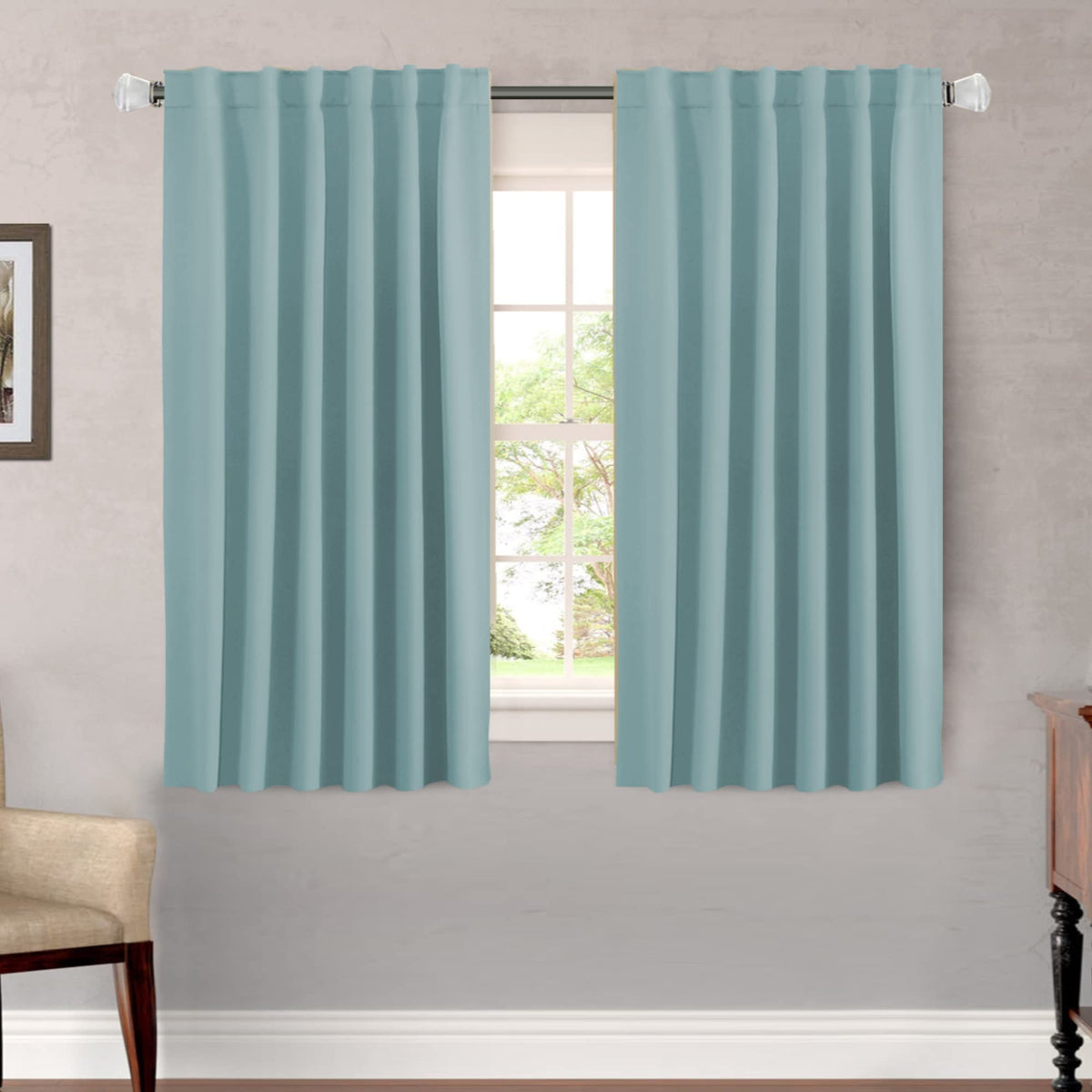 H.VERSAILTEX Blackout Curtains Thermal Insulated Window Treatment Panels Room Darkening Blackout Drapes for Living Room Back Tab/Rod Pocket Bedroom Draperies, 52 x 84 Inch, Light Sage, 2 Panels