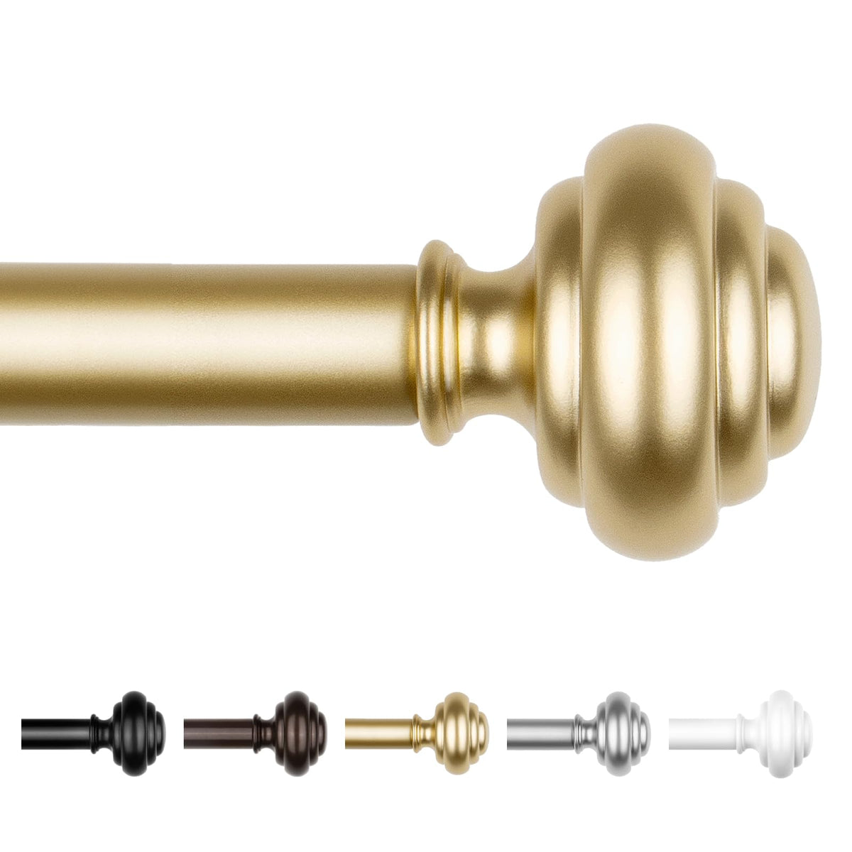 KAMANINA Curtain Rods for Windows 48 to 84 Inches Silver Decorative Finials