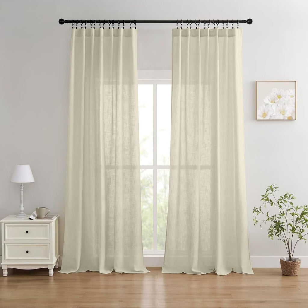 Joydeco Linen Curtains 84 Inch Length 2 Panels,Light Filtering Drapes 52 Inches Wide with Back Tab Rod Pockets (84" L x 52" W, Ivory on Linen)