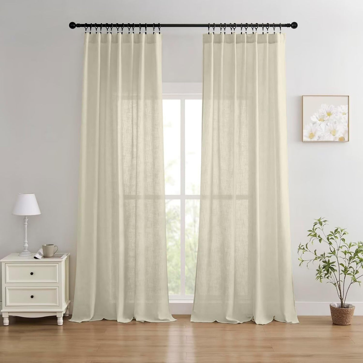 Joydeco Linen Curtains 84 Inch Length 2 Panels,Light Filtering Drapes 52 Inches Wide with Back Tab Rod Pockets (84" L x 52" W, Ivory on Linen)