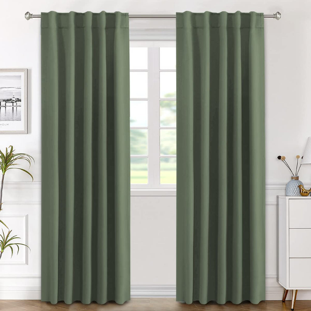 H.VERSAILTEX Blackout Curtains Thermal Insulated Window Treatment Panels Room Darkening Blackout Drapes for Living Room Back Tab/Rod Pocket Bedroom Draperies, 52 x 84 Inch, Light Sage, 2 Panels