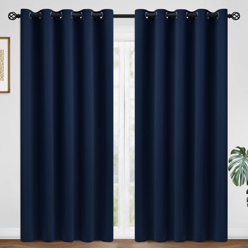 COSVIYA Grommet Blackout Room Darkening Navy Blue Curtains 84 inch Length