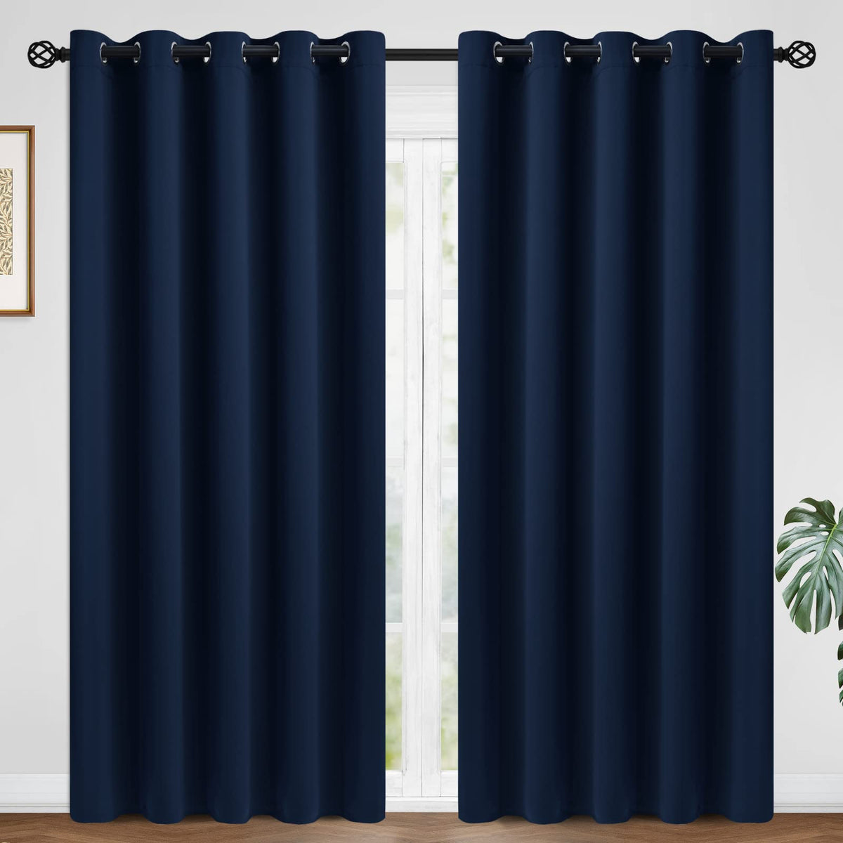 COSVIYA Grommet Blackout Room Darkening Navy Blue Curtains 84 inch Length