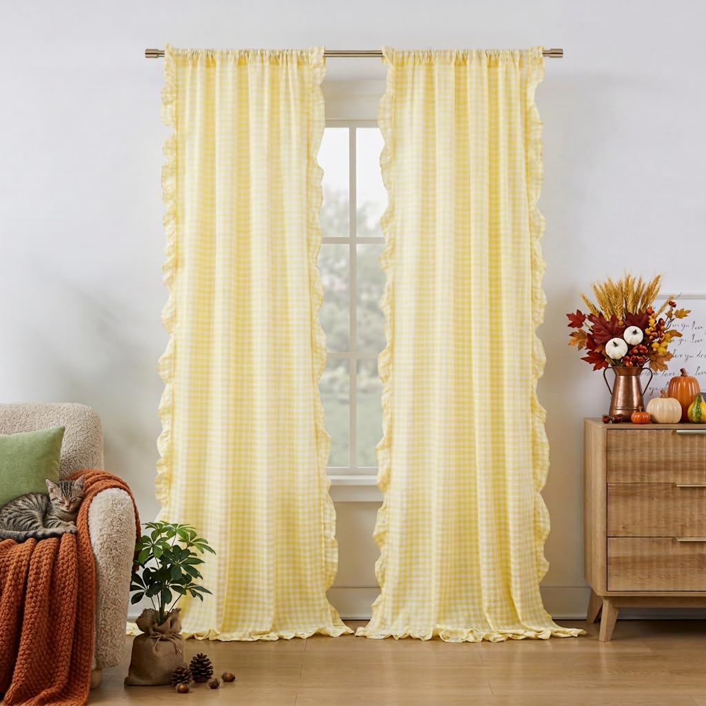 ZJDECOR Brown White Buffalo Plaid Curtains 84 Inches Long for Bedroom