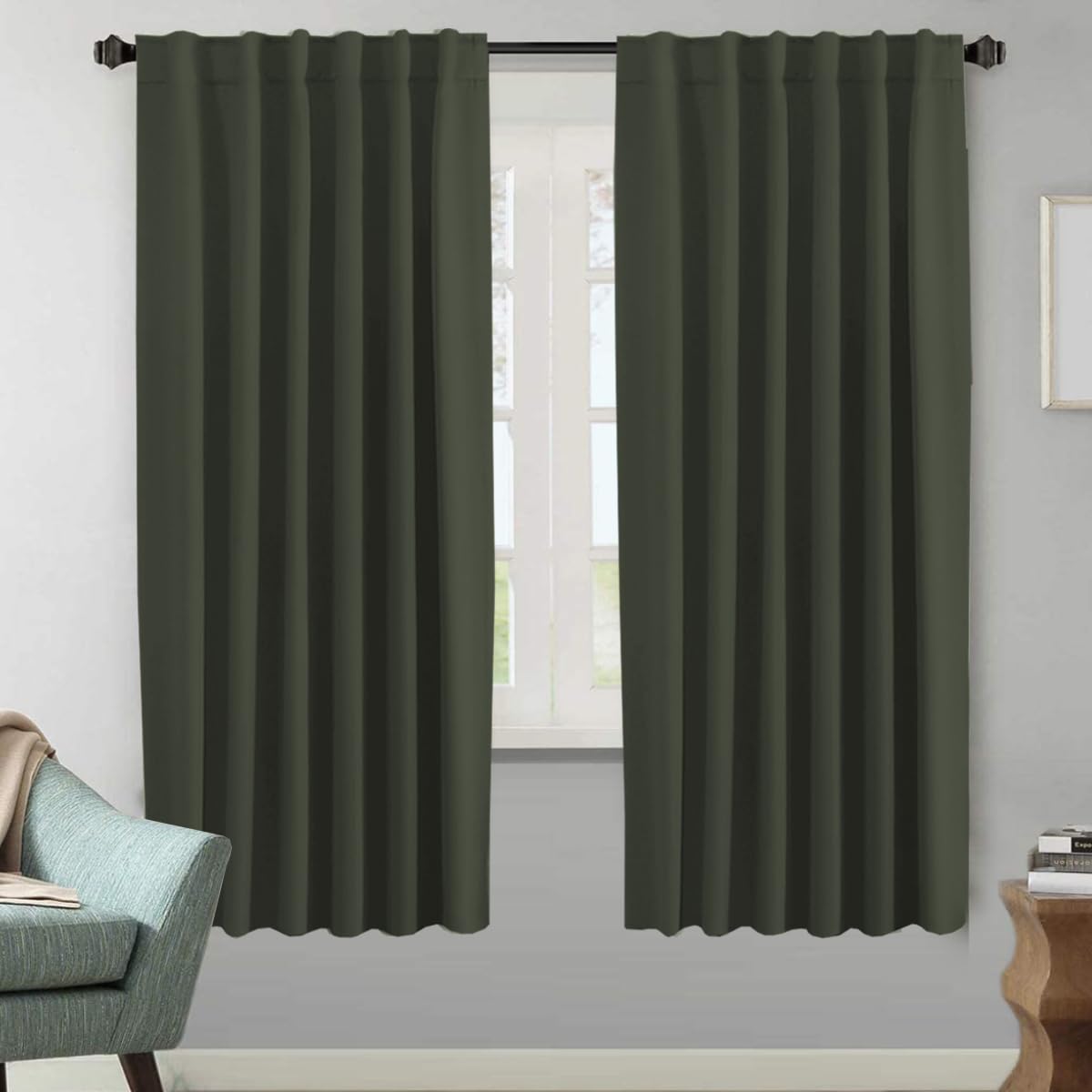 H.VERSAILTEX Blackout Curtains Thermal Insulated Window Treatment Panels Room Darkening Blackout Drapes for Living Room Back Tab/Rod Pocket Bedroom Draperies, 52 x 84 Inch, Light Sage, 2 Panels