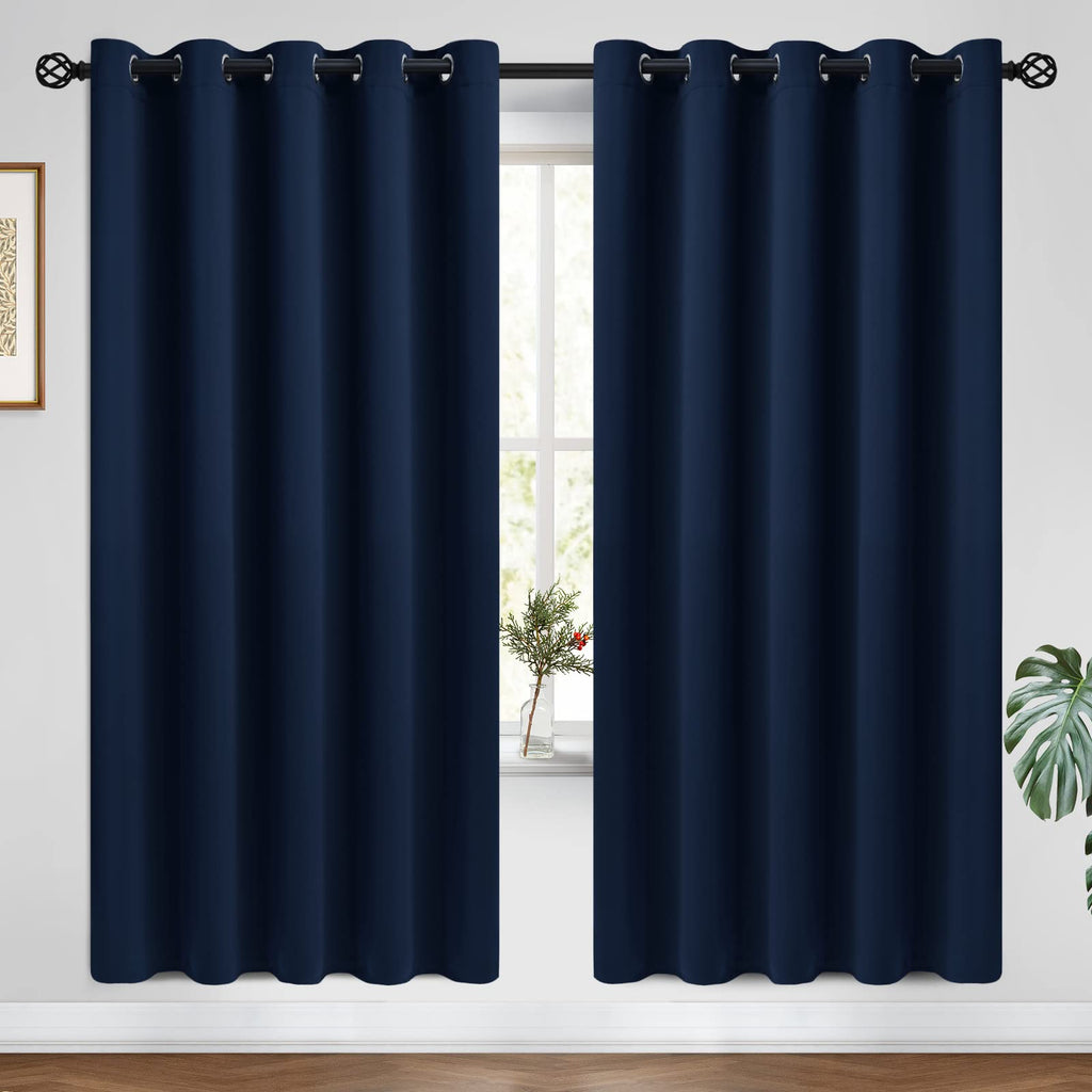COSVIYA Grommet Blackout Room Darkening Navy Blue Curtains 84 inch Length