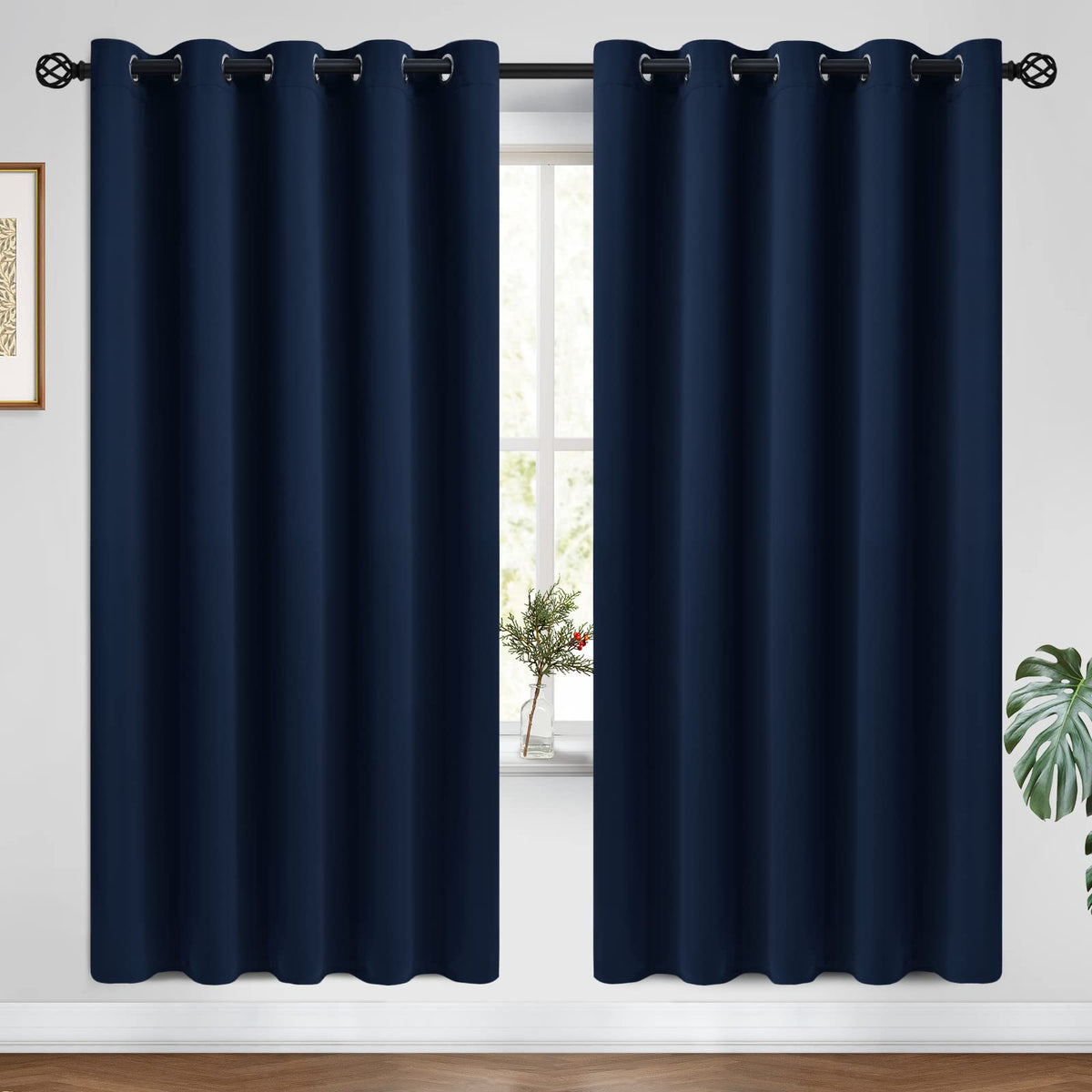 COSVIYA Grommet Blackout Room Darkening Navy Blue Curtains 84 inch Length