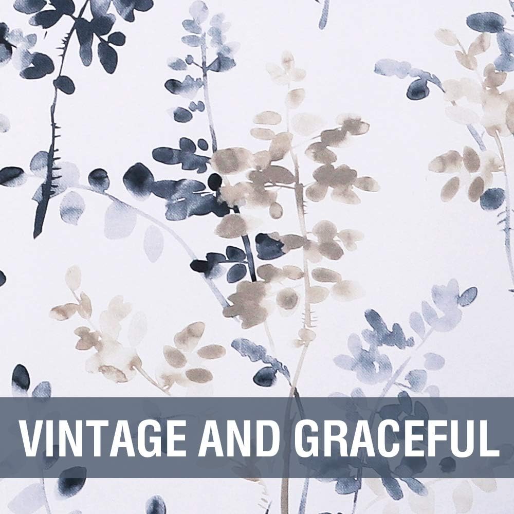 H.VERSAILTEX Blackout Floral Curtains 84”L for Living Room, Bluestone/Taupe