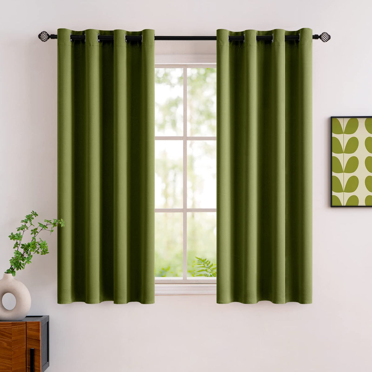 MIULEE Olive Blackout Bedroom Curtains Drapes 84 Inch Long 52"x84"