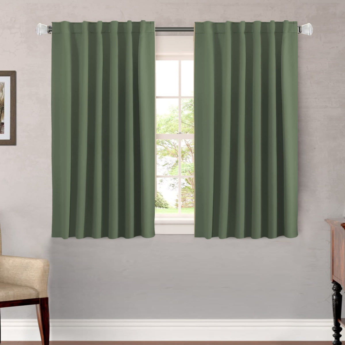 H.VERSAILTEX Blackout Curtains Thermal Insulated Window Treatment Panels Room Darkening Blackout Drapes for Living Room Back Tab/Rod Pocket Bedroom Draperies, 52 x 84 Inch, Light Sage, 2 Panels