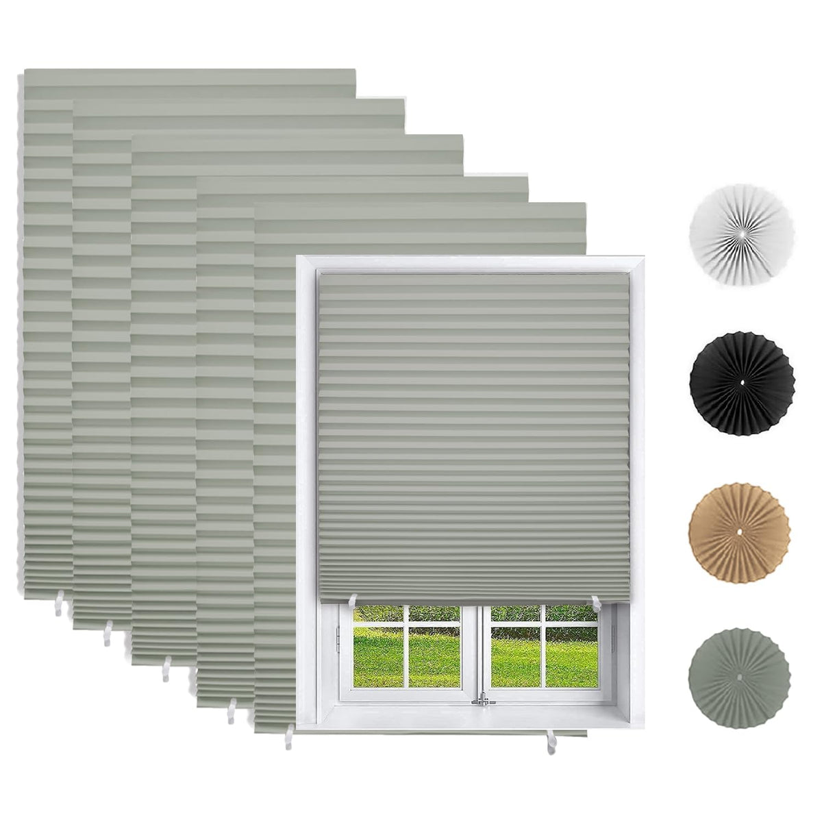 Changshade 6 Pack Temporary Shades,Blackout Pleated Paper Blinds for Indoor Windows Cut to Size Adhesive Paper Shades No Tools No Drilling for Office, Bedroom, Living Room, 36" W x 72" H, Black
