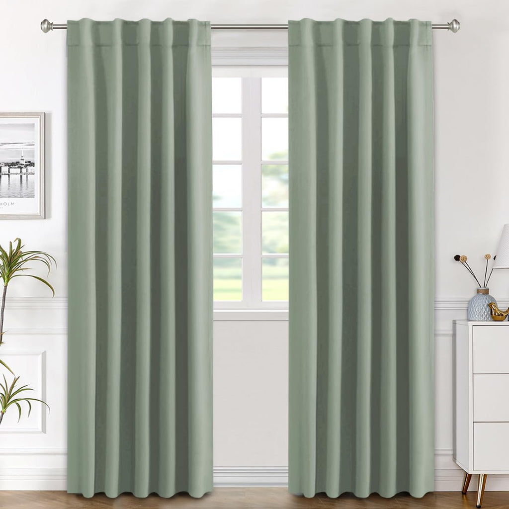 H.VERSAILTEX Blackout Curtains Thermal Insulated Window Treatment Panels Room Darkening Blackout Drapes for Living Room Back Tab/Rod Pocket Bedroom Draperies, 52 x 84 Inch, Light Sage, 2 Panels