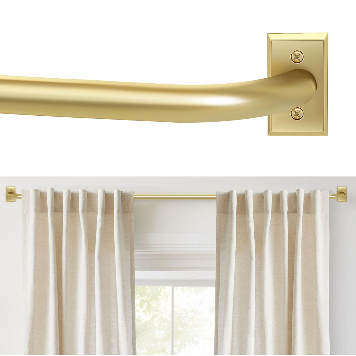 ZYRW Gold Curtain Rod, Room Darkening Rods for Windows 28 to 48 Inches(2.3-4Ft), Wrap Around Curtain Rods, Heavy Duty Blackout Drapery, Modern Decorative Window Treatment Rod, Gold