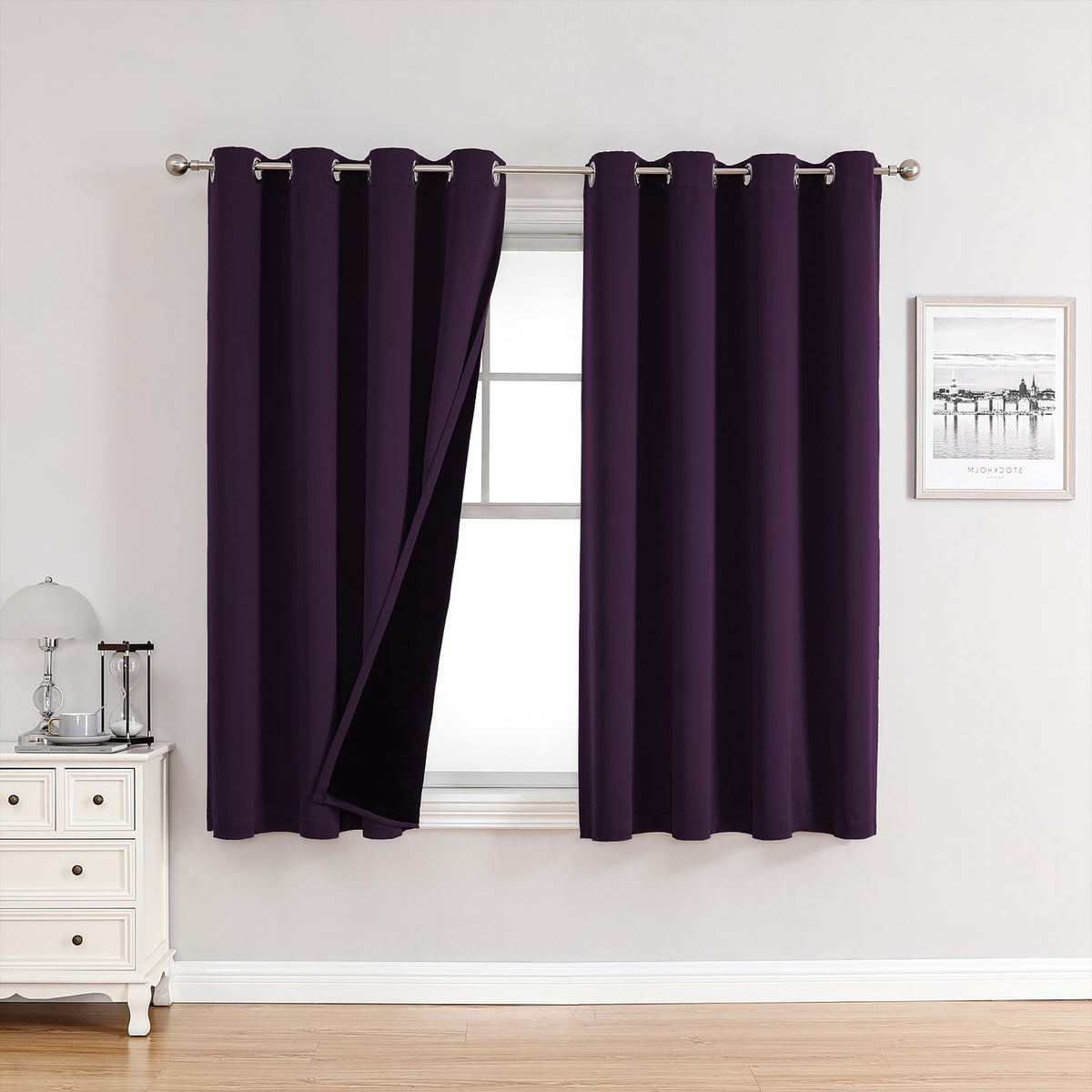 ChrisDowa 100% Blackout Curtains for Bedroom 63 Inches Long 2 Panels Set