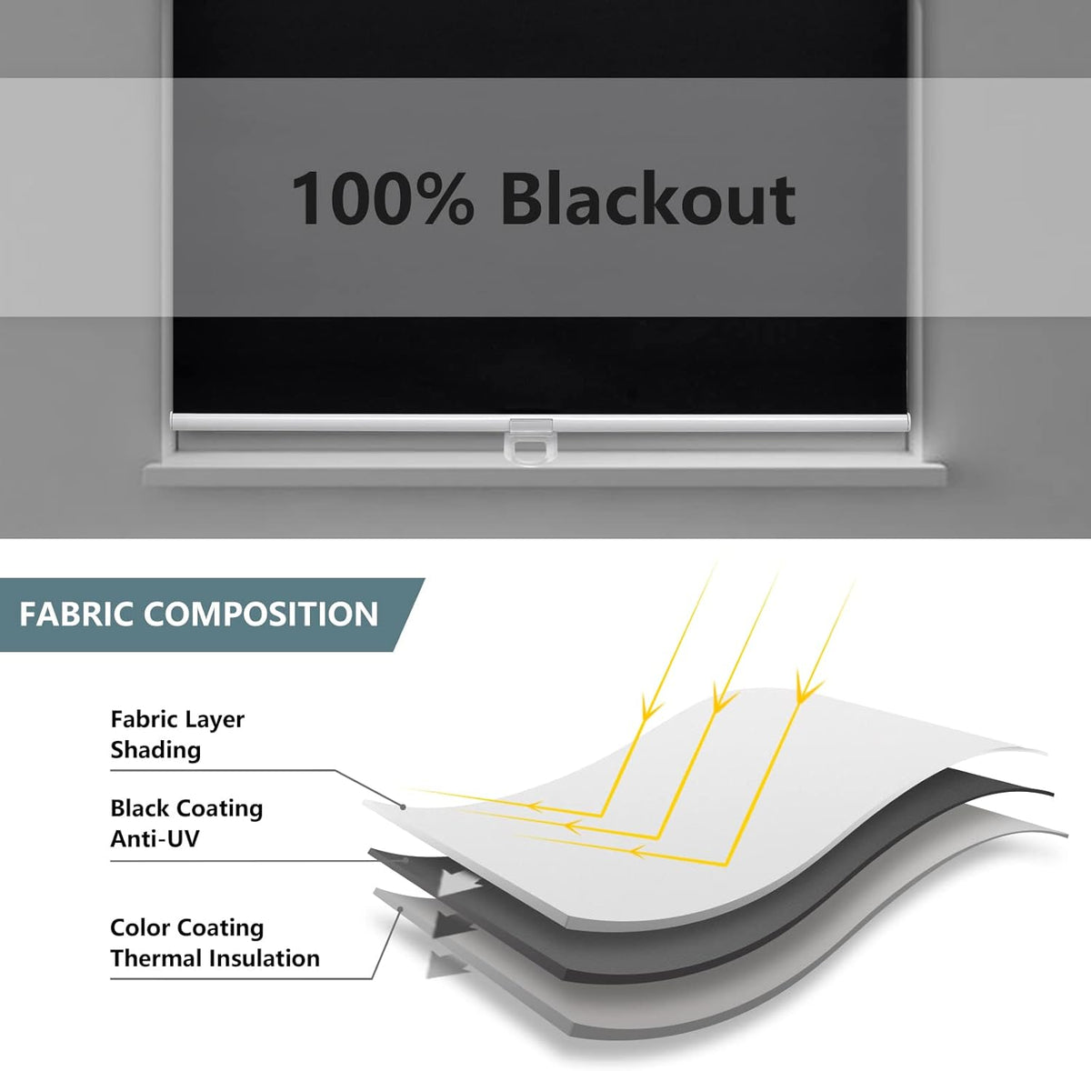 AOSKY Blackout Cordless Roller Shade for Indoor Windows, 23"W x 72"H, Black