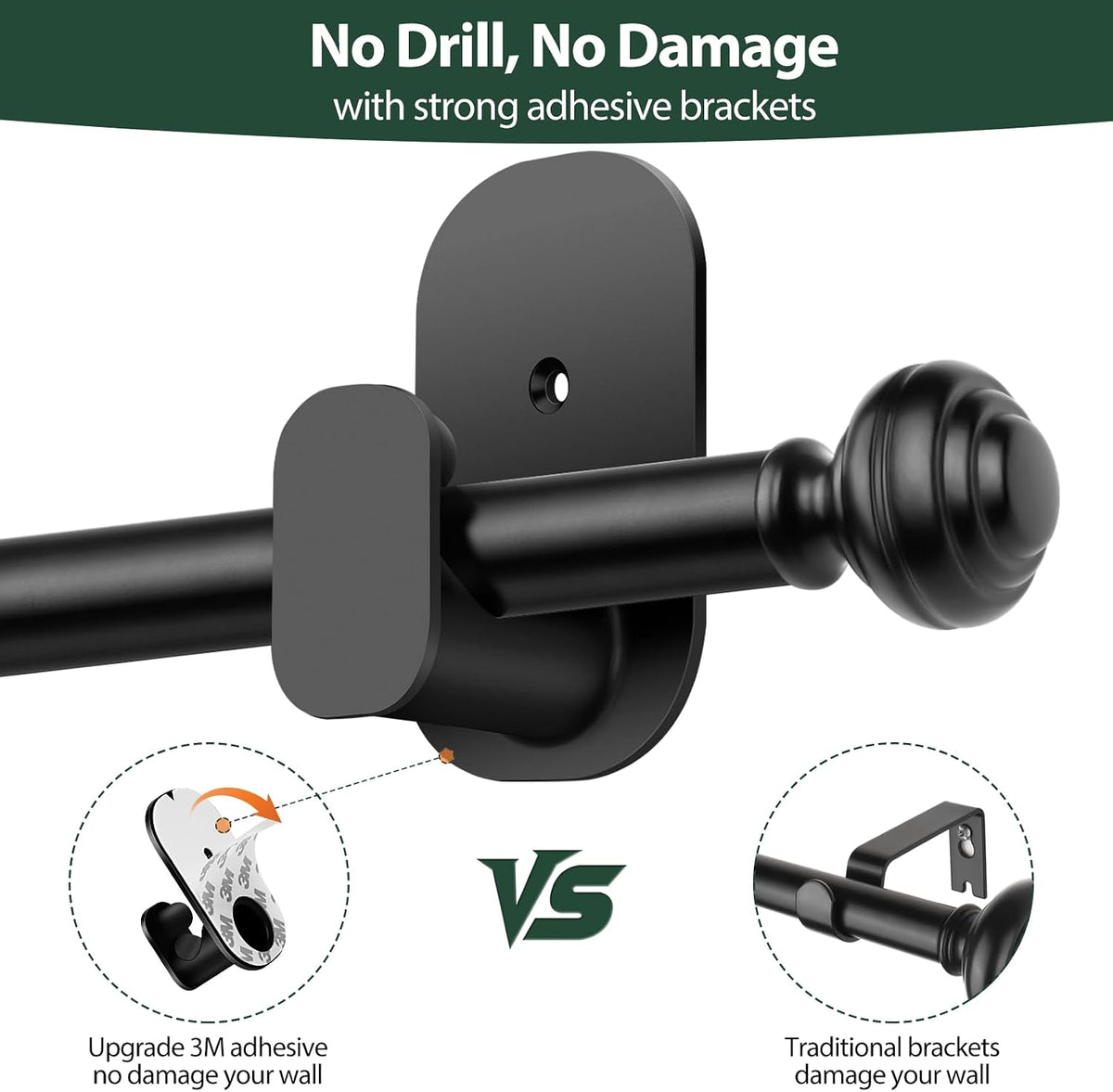 KAMANINA Curtain Rods No Drilling for Windows 32 to 86 Inches, Black