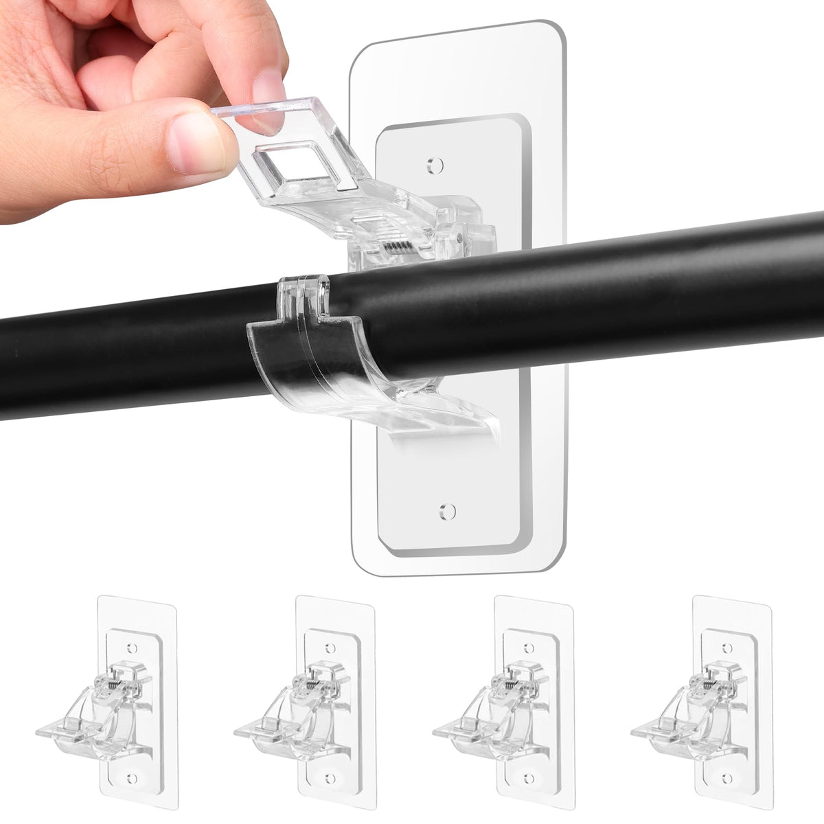 Antimbee No-Drill Curtain Rod Holders Brackets, 6-Pack, Self Adhesive-20lbs