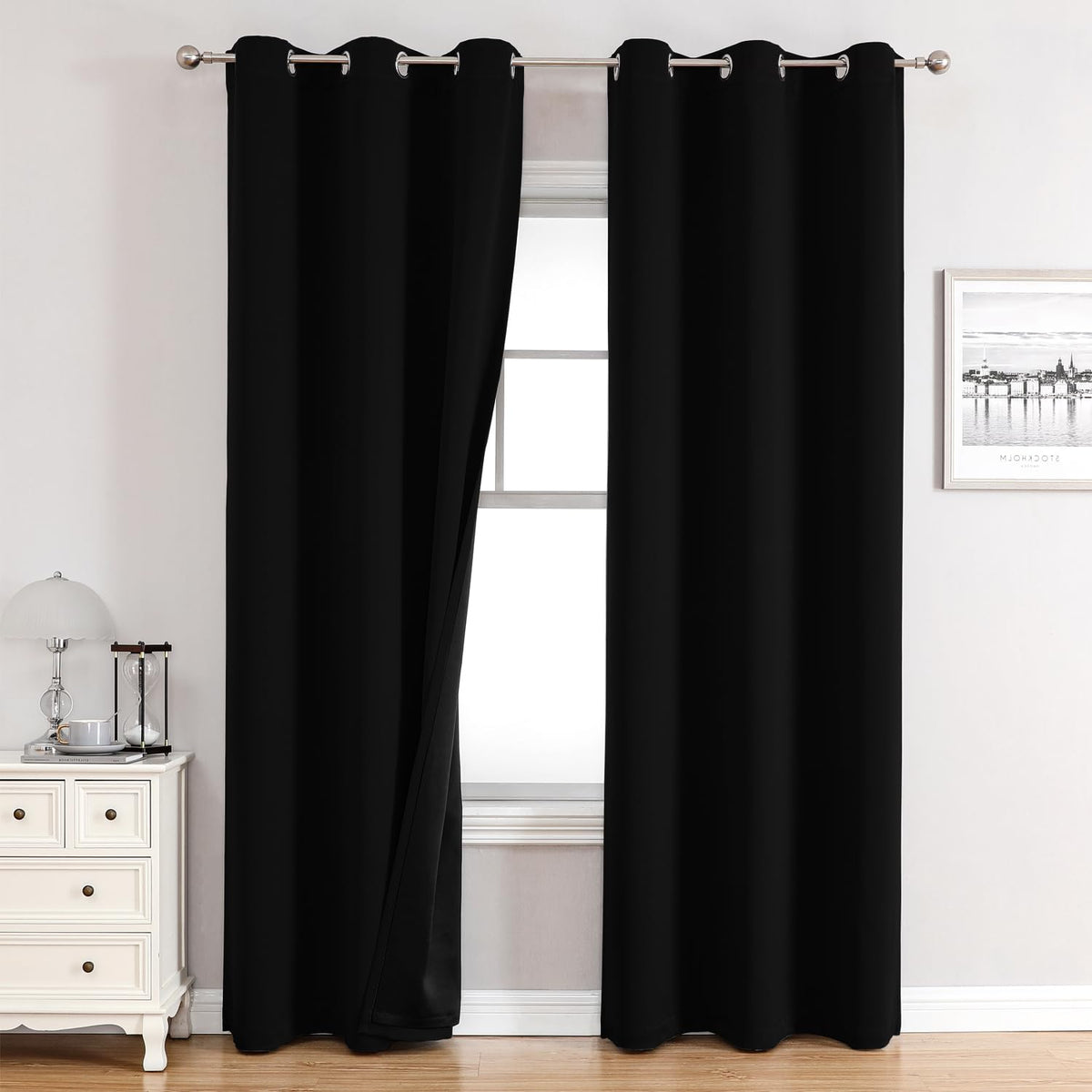 ChrisDowa 100% Blackout Curtains for Bedroom 63 Inches Long 2 Panels Set