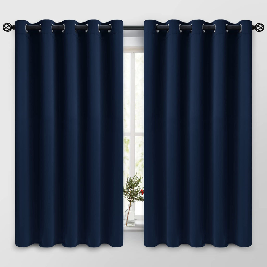 COSVIYA Grommet Blackout Room Darkening Navy Blue Curtains 84 inch Length