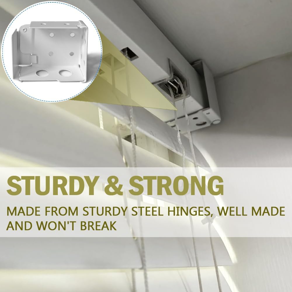 2PCS Mini Blind Brackets, Metal Window Blind Brackets, 2 inch White Window Blinds Headrail Holder Bracket for High Profile Blinds