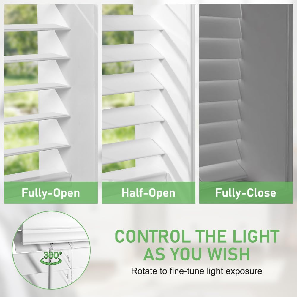 SEEYE 2 Inch Faux Wood Blinds for Indoor Windows with Crown Valance, Cordless Room Darkening Window Blind, 24" W x 60" H, Horizontal Wooden Shades for Bedroom, Kitchen, Office, Doors, White