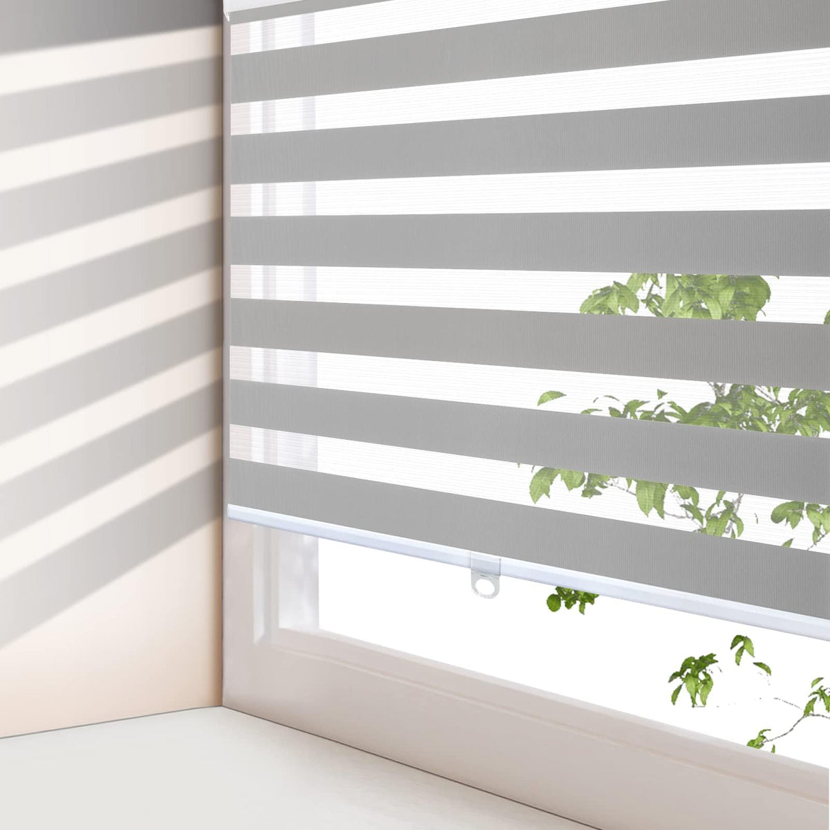 AOSKY Cordless Zebra Blinds for Indoor Windows, 34" W x 72" H, White
