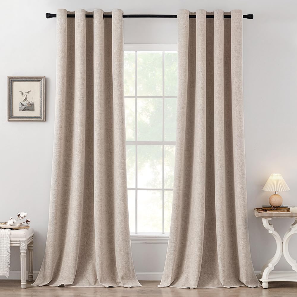 MIULEE 100% Blackout Linen Curtains for Bedroom 52x84 Inches Dusty Blue