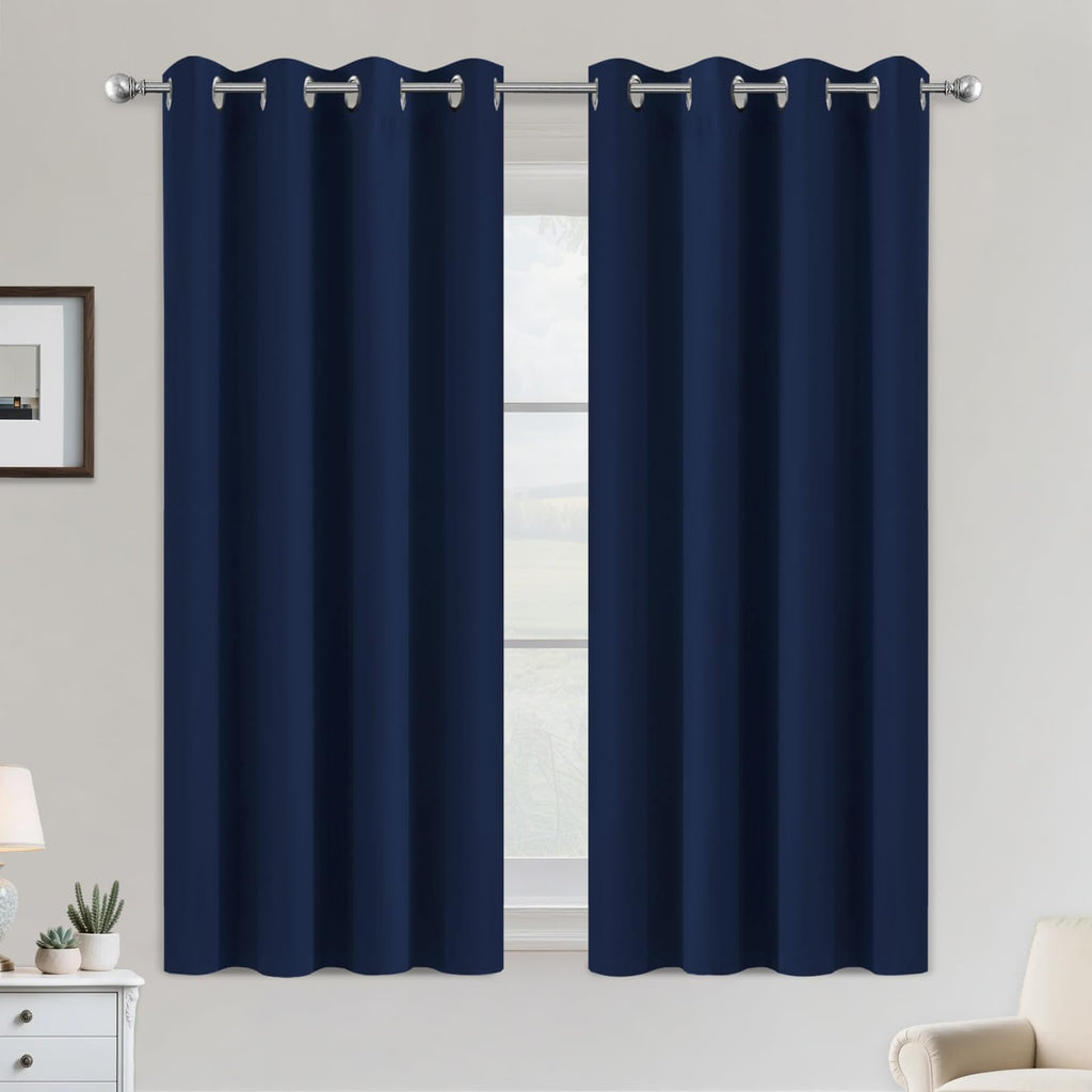 COSVIYA Grommet Blackout Room Darkening Navy Blue Curtains 84 inch Length