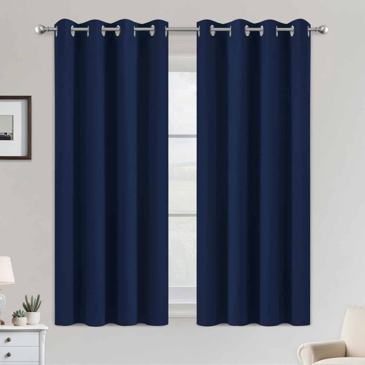 COSVIYA Grommet Blackout Room Darkening Navy Blue Curtains 84 inch Length