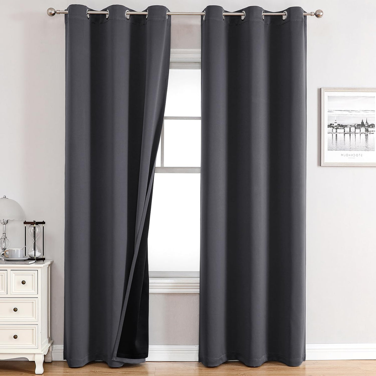 ChrisDowa 100% Blackout Curtains for Bedroom 63 Inches Long 2 Panels Set