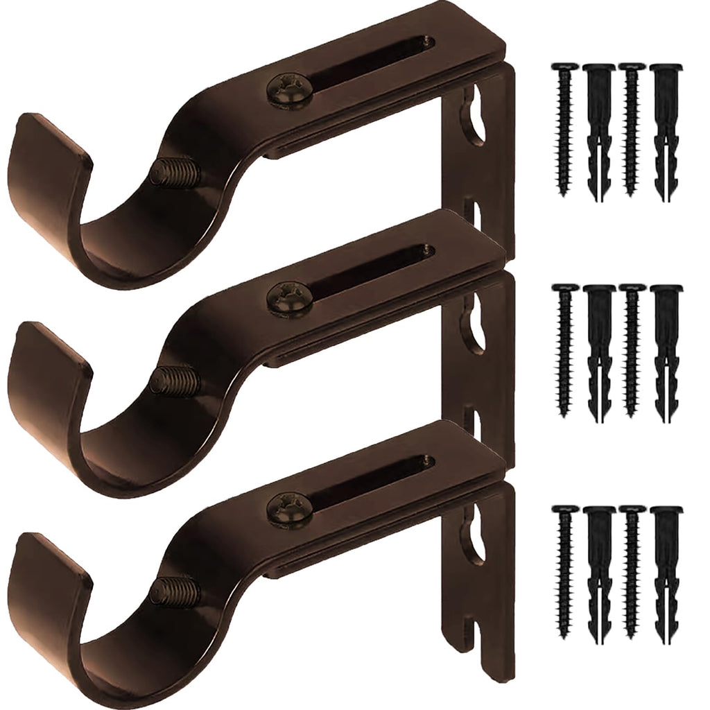 Premium Curtain Rod Brackets - 2 Pack Adjustable Wall Mounts, Curtain Rod Holders for 1 Inch Rod (Black)