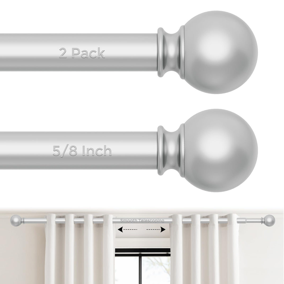 Curtain Rod for Windows 18-45 Inch, Black 5/8 Inch Small Window Treatment Rods, Short Adjustable Splicing Drapery pole, Matte Black