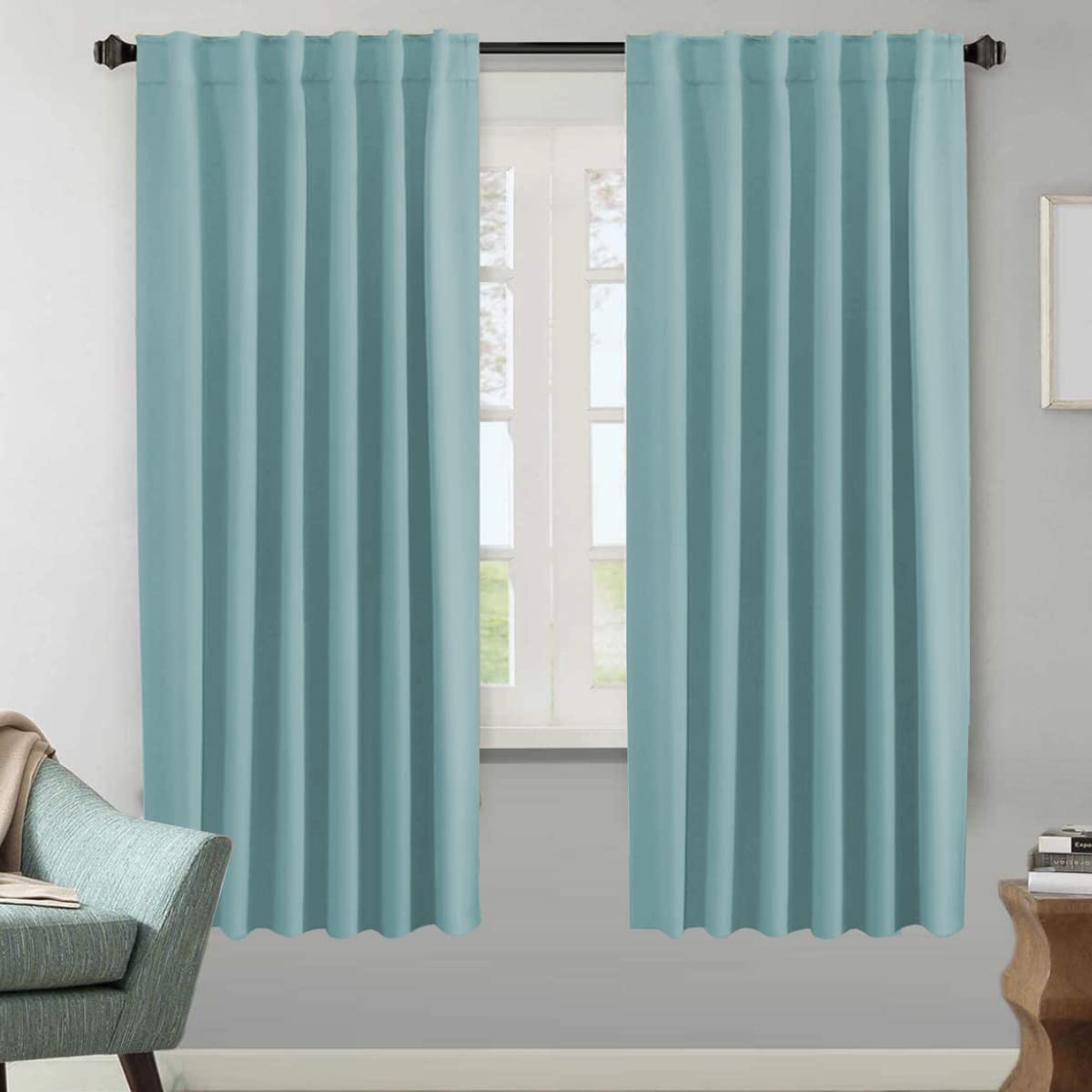 H.VERSAILTEX Blackout Curtains Thermal Insulated Window Treatment Panels Room Darkening Blackout Drapes for Living Room Back Tab/Rod Pocket Bedroom Draperies, 52 x 84 Inch, Light Sage, 2 Panels