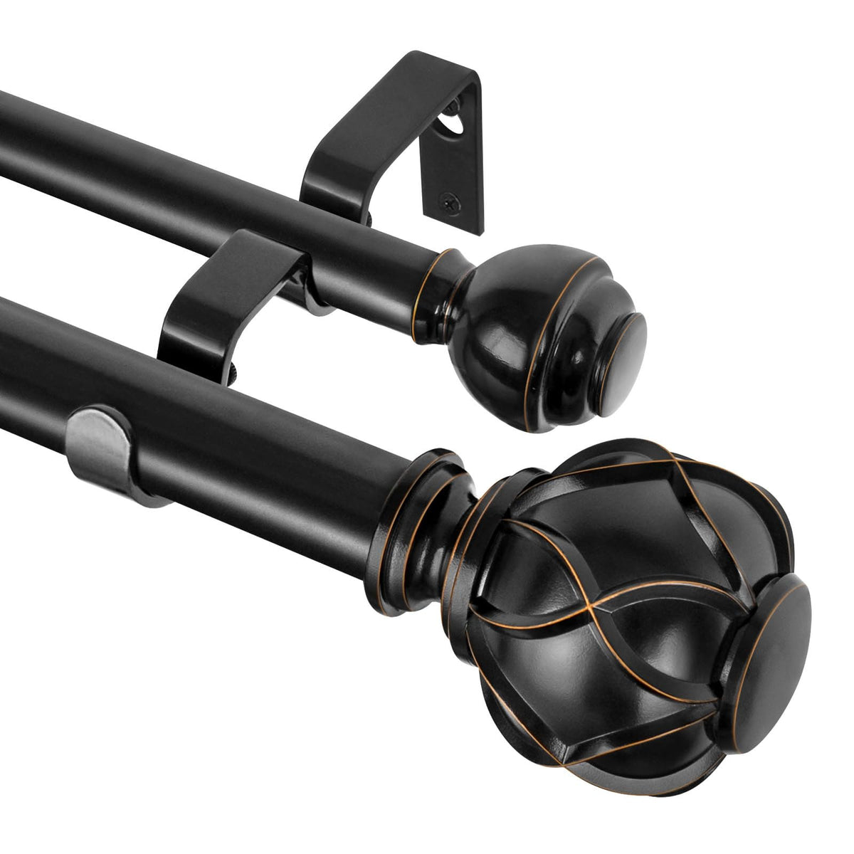 KAMANINA Double Curtain Rods for Windows 72 to 144 Inch, Adjustable, Bronze