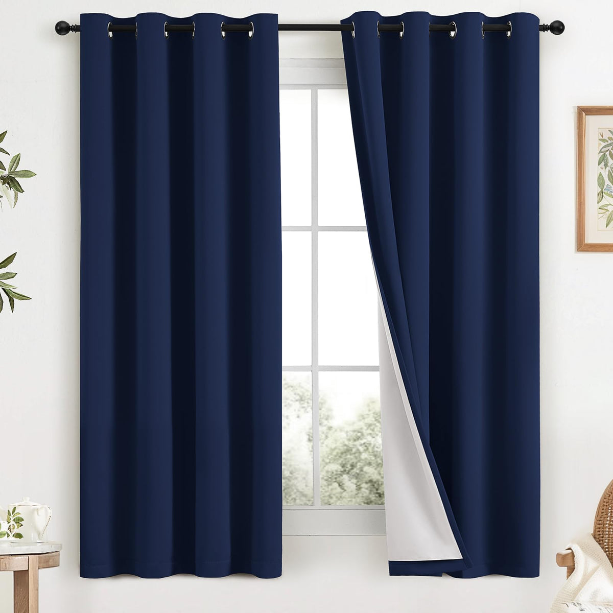 COSVIYA Grommet Blackout Room Darkening Navy Blue Curtains 84 inch Length