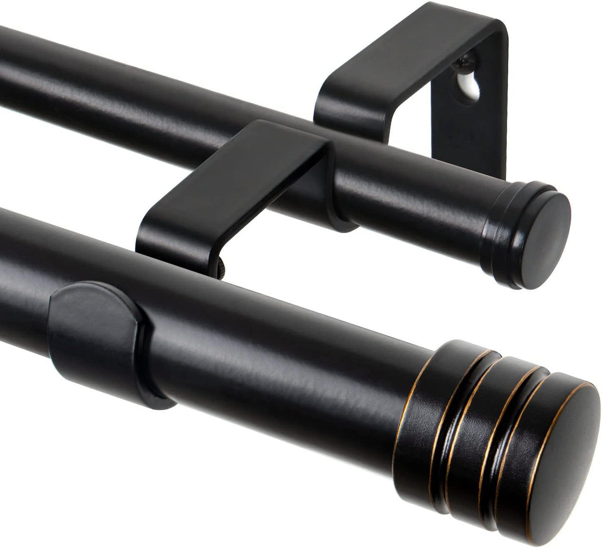 TONIAL 1 Inch Double Curtain Rods for Windows 66 to 120 Inch, Black,