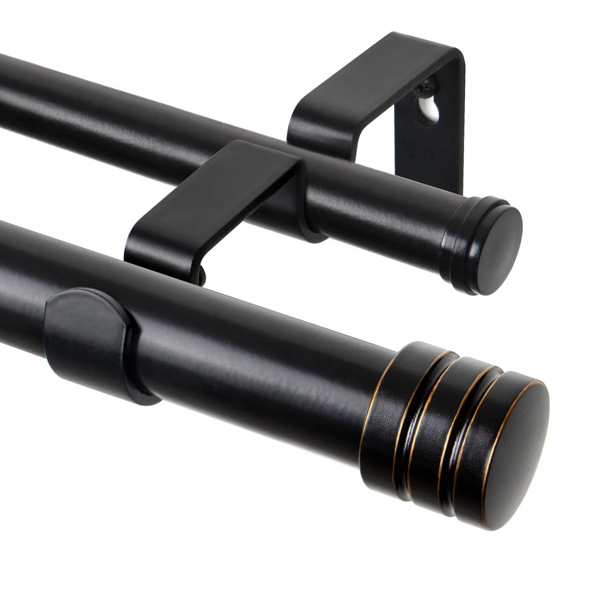 TONIAL 1 Inch Double Curtain Rods for Windows 66 to 120 Inch, Black,