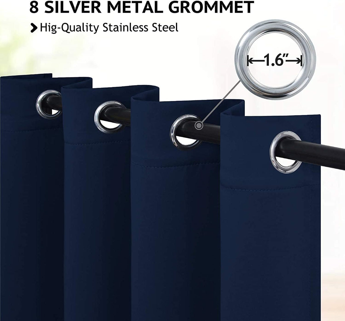 COSVIYA Grommet Blackout Room Darkening Navy Blue Curtains 84 inch Length