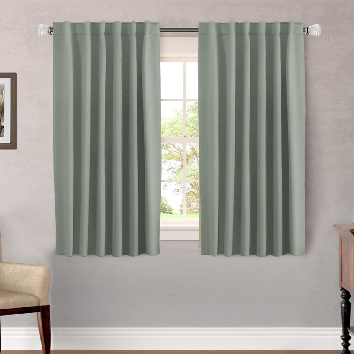 H.VERSAILTEX Blackout Curtains Thermal Insulated Window Treatment Panels Room Darkening Blackout Drapes for Living Room Back Tab/Rod Pocket Bedroom Draperies, 52 x 84 Inch, Light Sage, 2 Panels
