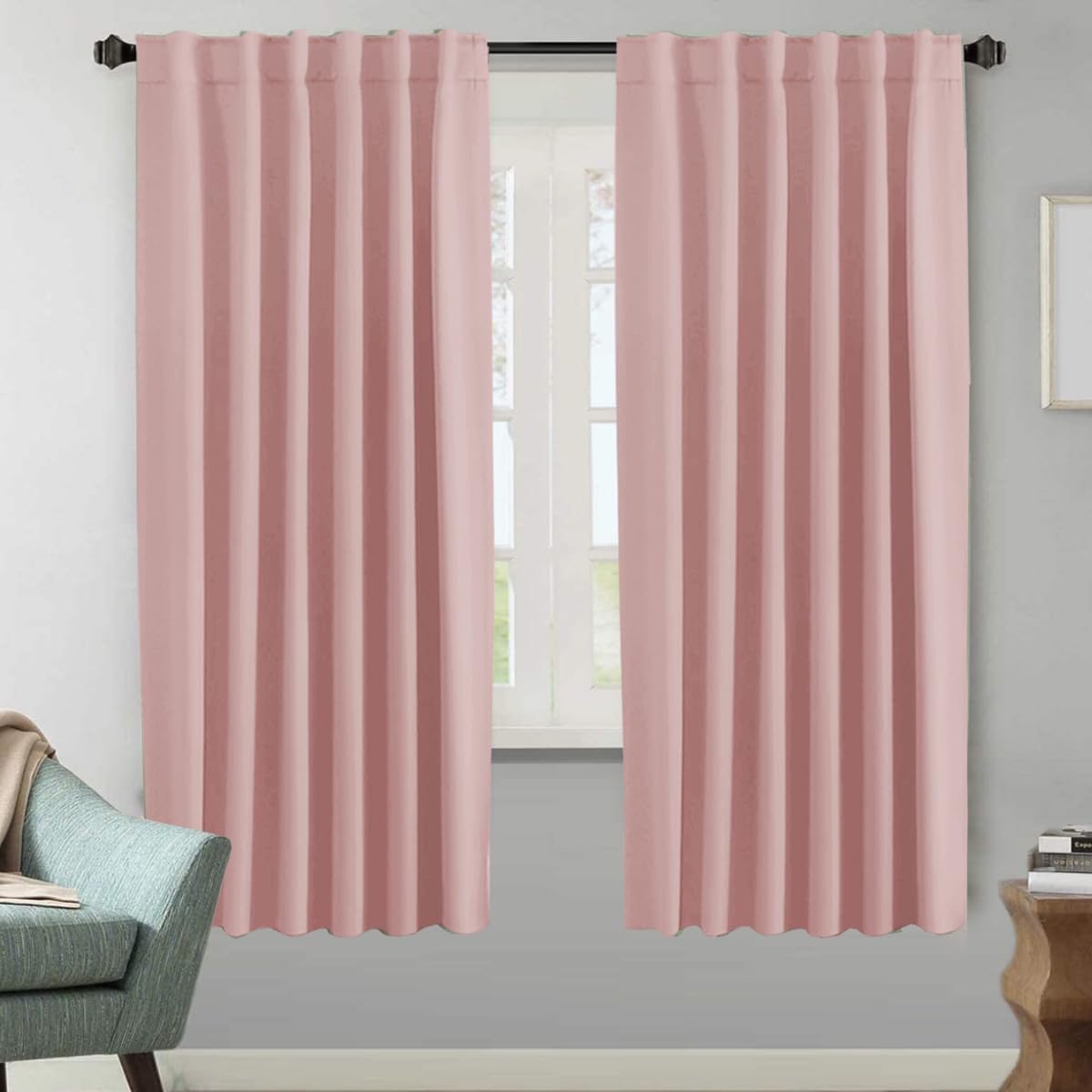 H.VERSAILTEX Blackout Curtains Thermal Insulated Window Treatment Panels Room Darkening Blackout Drapes for Living Room Back Tab/Rod Pocket Bedroom Draperies, 52 x 84 Inch, Light Sage, 2 Panels