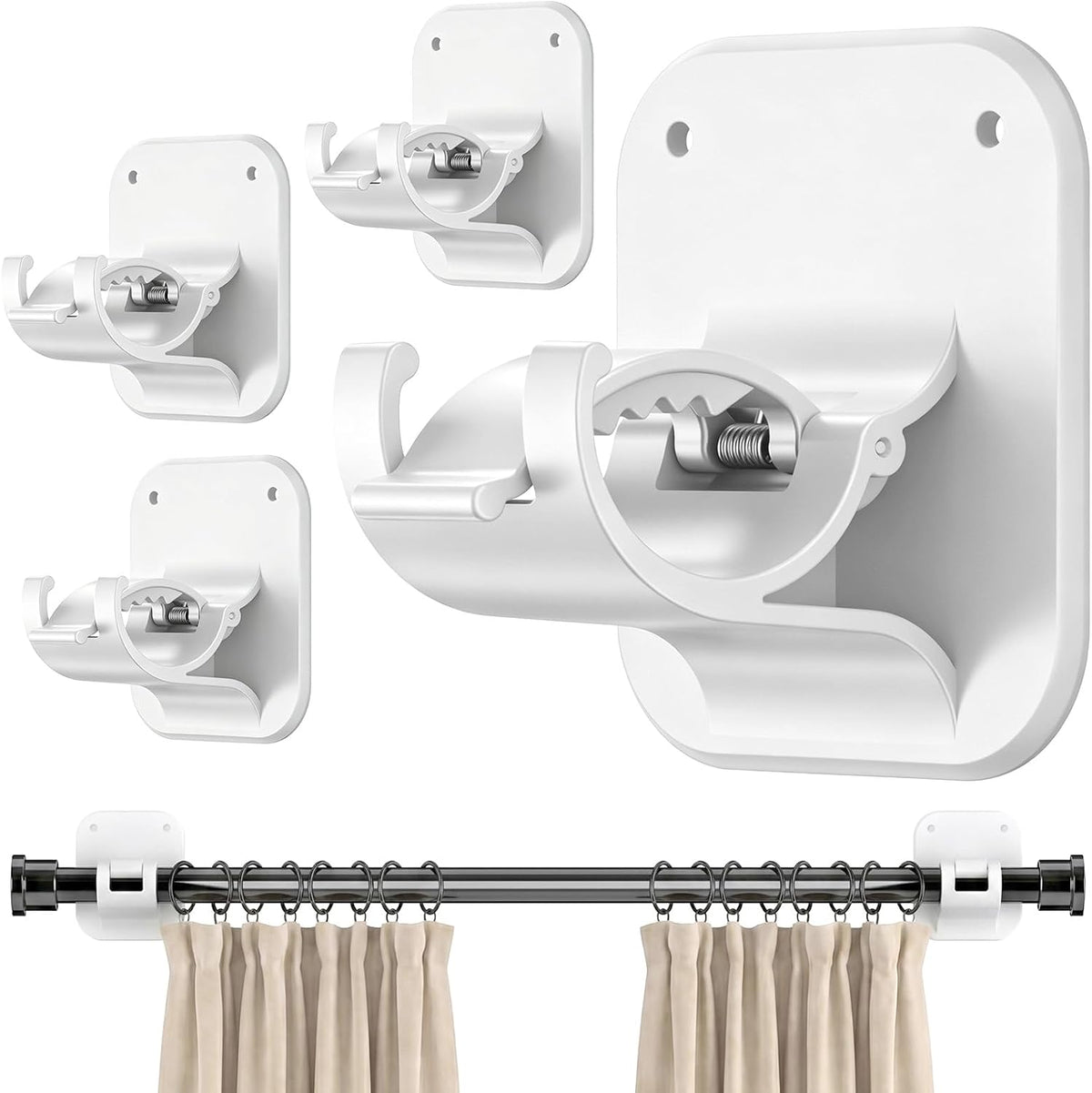 JHCJHC No Drill Curtain Rod Brackets-20LB,4 Pcs Adhesive Curtain Rod Holder