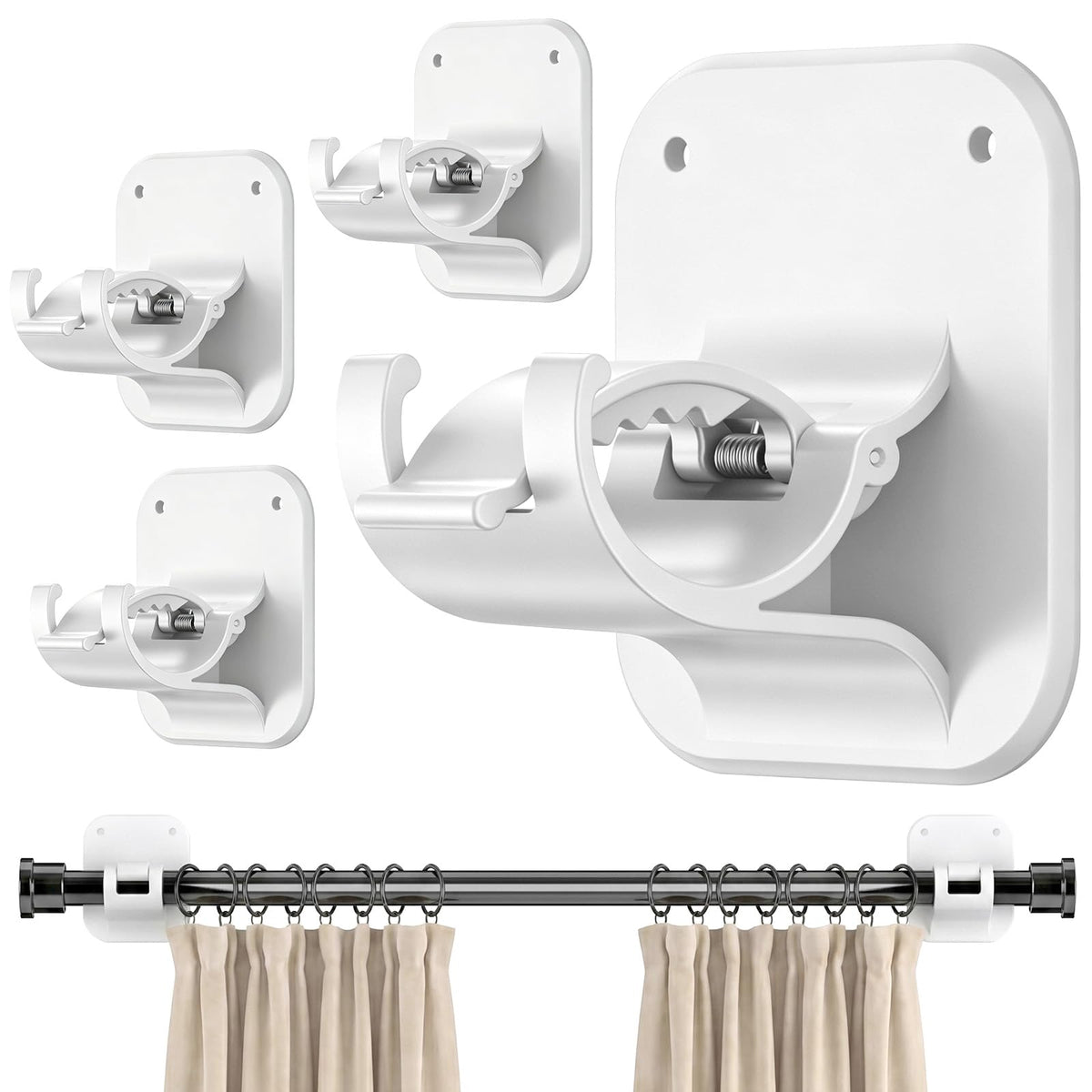 JHCJHC No Drill Curtain Rod Brackets-20LB,4 Pcs Adhesive Curtain Rod Holder
