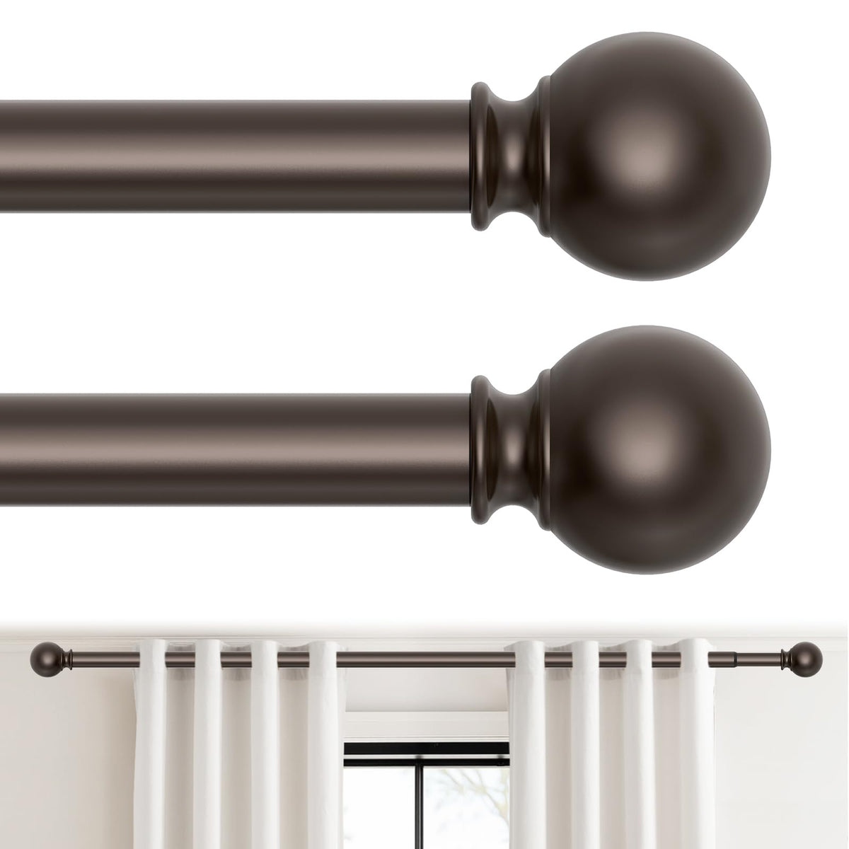 Curtain Rod for Windows 18-45 Inch, Black 5/8 Inch Small Window Treatment Rods, Short Adjustable Splicing Drapery pole, Matte Black