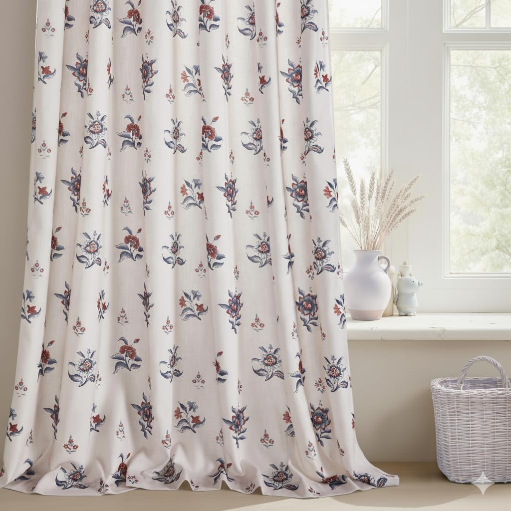 StangH Natural Linen Curtains Vintage Floral Print 108 Inch 2 Panels