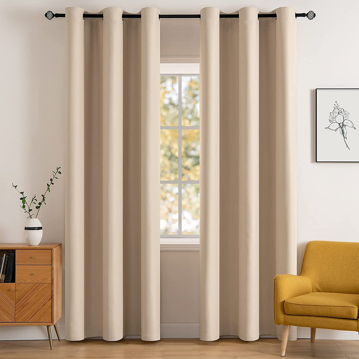 MIULEE Olive Blackout Bedroom Curtains Drapes 84 Inch Long 52"x84"